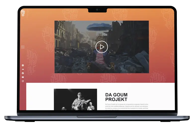 Mockup desktop du site Da Goum Projekt - création WordPress pour collectif musical marseillais