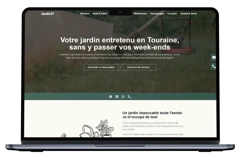Mockup desktop du site Jardin 37 - création WordPress pour jardinier professionnel