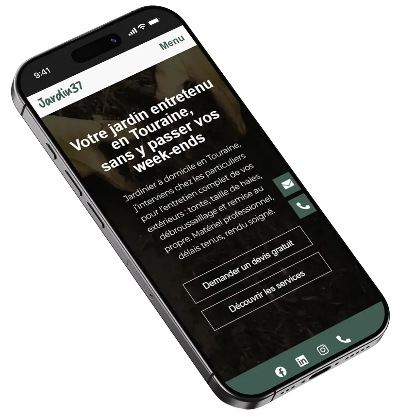 Mockup mobile du site Jardin 37 - responsive WordPress site de jardnier professionnel